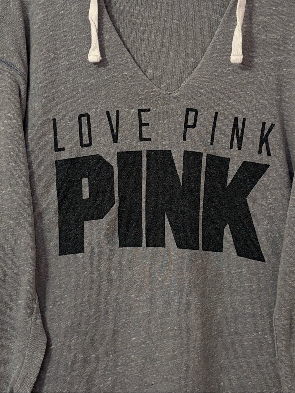 PINK Gray LOVE PINK V Neck Slouchy Athletic Hoodie - Picture 9 of 12
